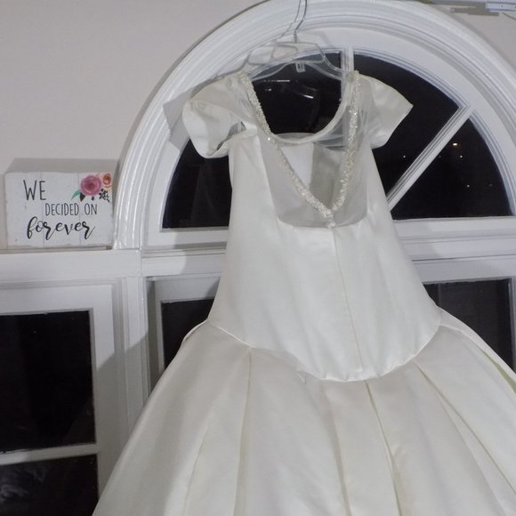 OLEG CASSINI Drop Waist Ball Gown Ivory Wedding Dress Size 12 - Picture 5 of 6